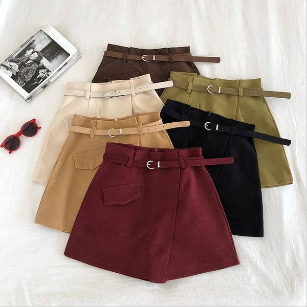 

2020 spring summer short feminino high waist with sashes vintage irregular short pants women casual loose black skirt shorts muj, White;black