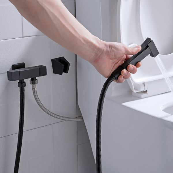 

square solid brass water corner valve bidet faucets black wall mounted bidet sprayer handheld shower spay 2 functions
