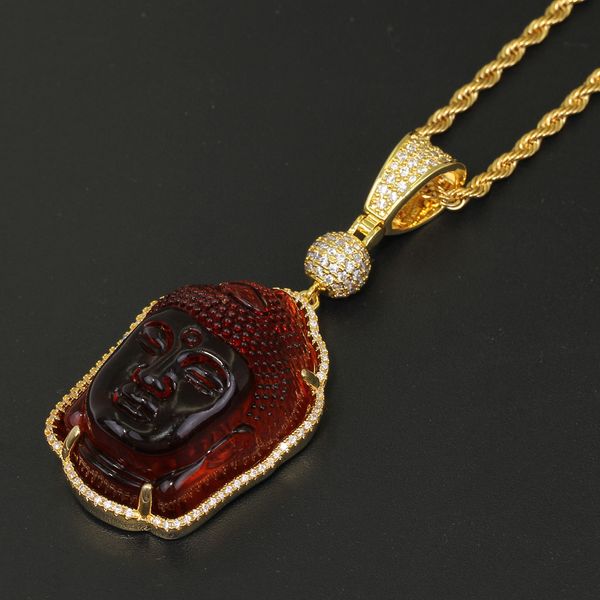 Atacado-Hip Hop Micro pavimentada CZ Stone Bling Ice Fora Sakyamuni Buddha colar de pingentes por Homens Rapper Jóias