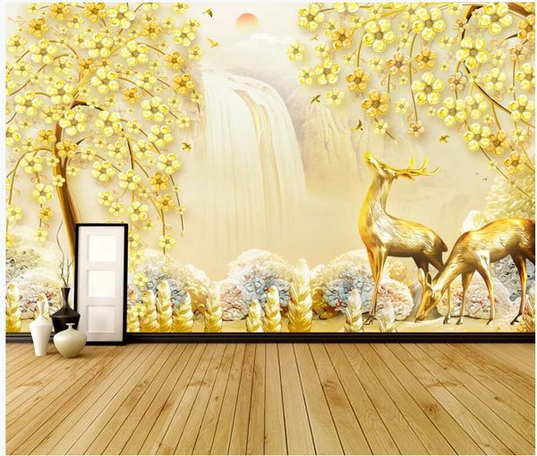 

wdbh 3d wallpaper custom p chinese embossed big tree elk background living room home decor 3d wall murals wallpaper for walls 3 d