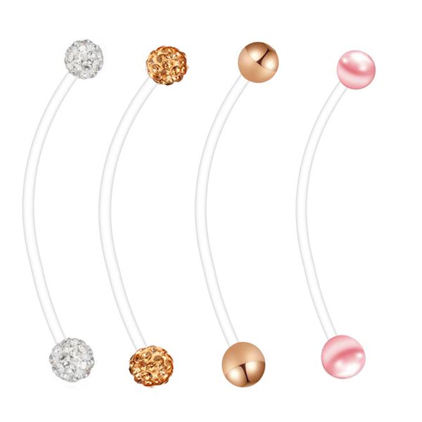 

pregnancy navel ring flexible belly button rings bioplast long belly rings body piercing jewelry mix 4 styles 80pcs, Silver