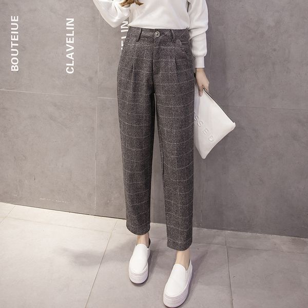 

fashion plaid pants autumn and winter retro high waist pants harem feet trousers casual ladies nine-point, Black;white