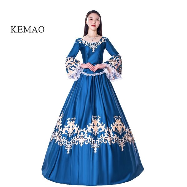 

kemao victorian rococo costume women's adults' dress vintage cosplay flocked long sleeves bell ankle length rococo cosplay dress, White;black