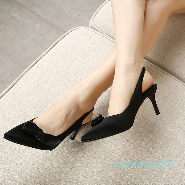

verconas 2020 fashion woman sandals slik woman pumps butterfly knot concise shoes pointed toe thin heels/high heels shoes c27, Black