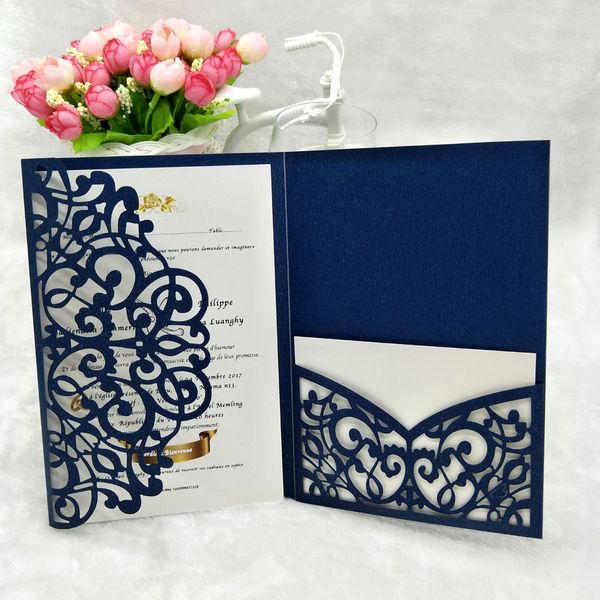

2019 navy blue himmer la er cut trifold pocket wedding invitation with r vp card invite for graduation birthday party hipping