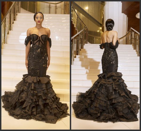 

gorgeous mermaid evening gowns sweetheart black formal prom dresses 2019 new abendkleid crystal backless ruffle skirt party gowns plus size, Black;red