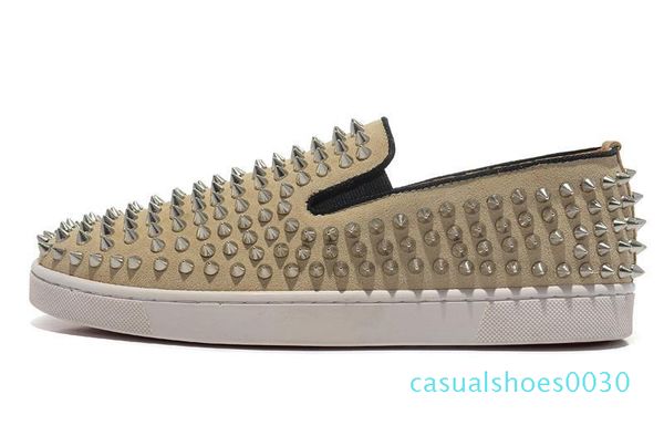 

luxury designer brand red men women studded spikes flats shoes wedding party lovers genuine leather casual sneakers c30, Black