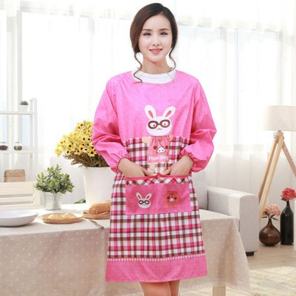 

women kitchen cooking apron cartoon long-sleeved apron oil-proof anti-wear gown home cleaning overalls with pocket