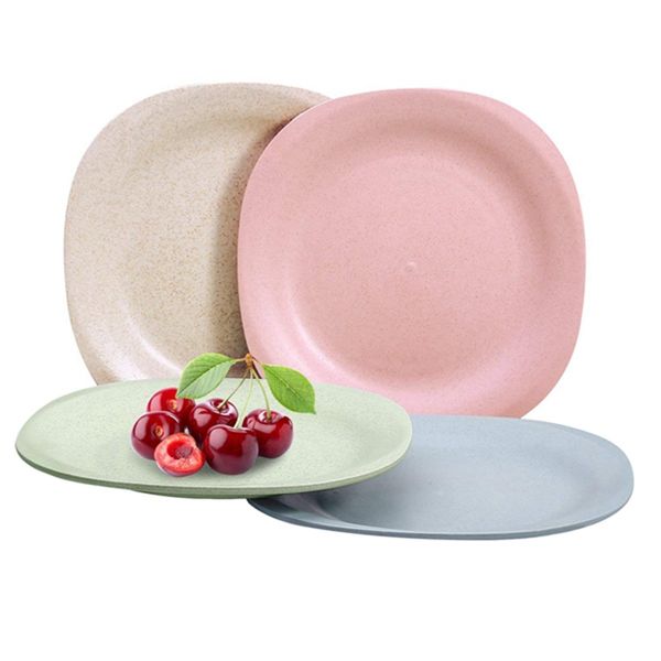 

micro-wave plates for baby feeding (4-pack) 7.28inch, wheat straw degradable healthy tableware plate for toddler baby kids,dishw