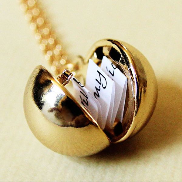 

charm vintage lady secret message ball locket silver gold pendant necklace jewelry make a love confession sweater necklace gift