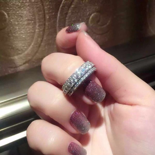 

new summer inlaid crystal from swarovskis ring for women fashion 925 jewelry rings wholesale rotatable wedding ring, Slivery;golden