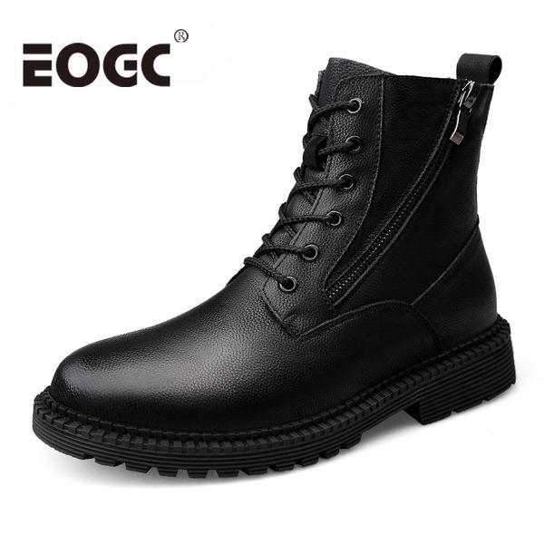 

natural cow leather men boots 38~47 handmade men ankle boots fashion snow autumn shoes waterproof outdoor winter, Black