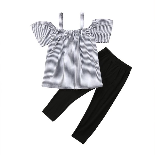 

kid baby girl плеом tops t-shirt полоаой пеаи + еѬне бѬки 2pcs пикиѬовка kid поведнев, White