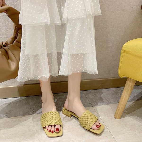 

hand weave slippers women low heel slippers multicolor pu leather open toe slides summer fashion seaside beach slides lady, Black