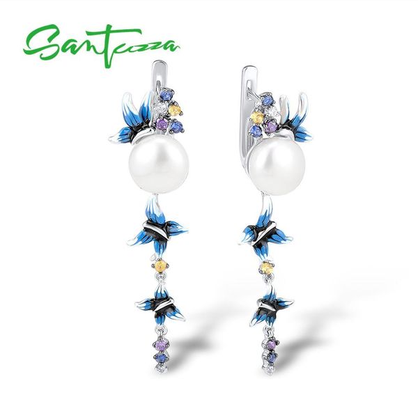 

santuzza silver earrings for women 925 sterling silver butterfly pearl earrings long silver 925 cubic zirconia fashion jewelry