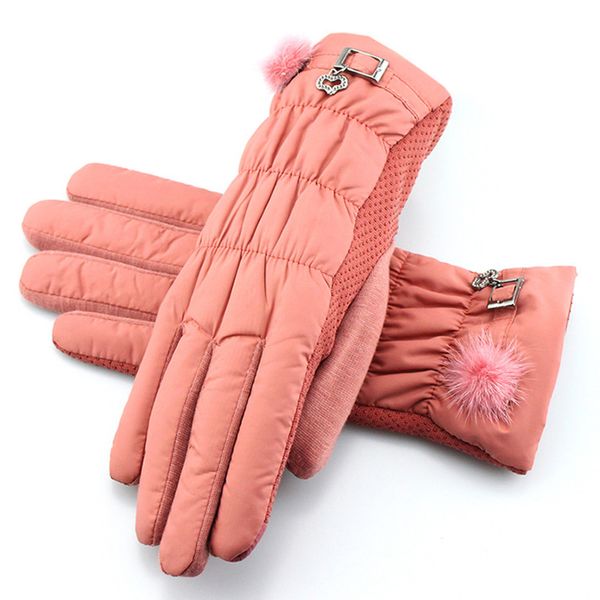 

female winter outdoor sports warm windproof touch screen cycling gloves women bow thick plush cashmere mittens driving glove a54, Blue;gray