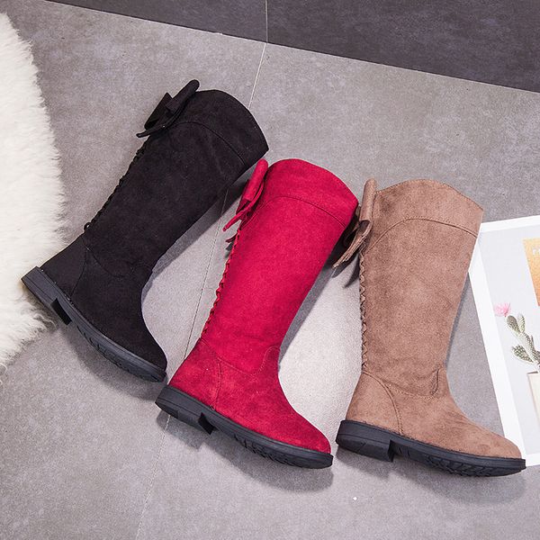 

winter kids boots girls cute bowtie sweet flat knee boots solid color children girl student anti-slip snow boots ss030 y200104, Black;grey