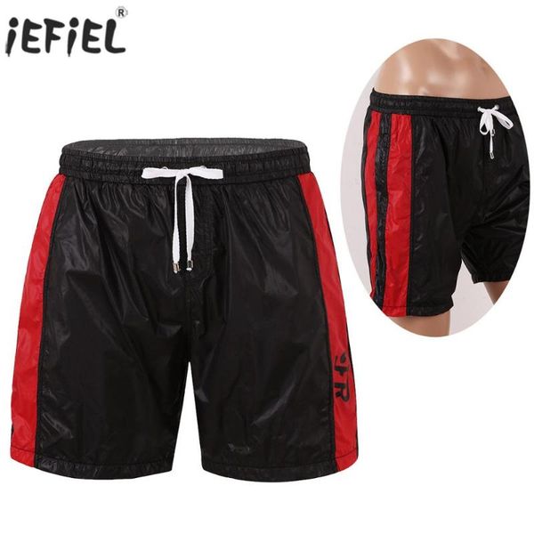 

men loose shorts summer beach fashion quick dry sport shorts elastic waist mesh gay underwear sleepwear with zipper pockets, Black;white