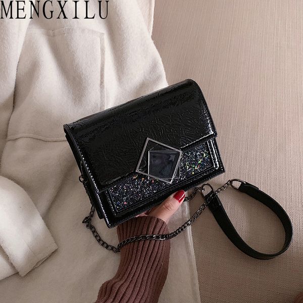 

mengxilu patent leather flap messenger bags brand design female chain shoulder bag small satchels purse crossbody bags for women