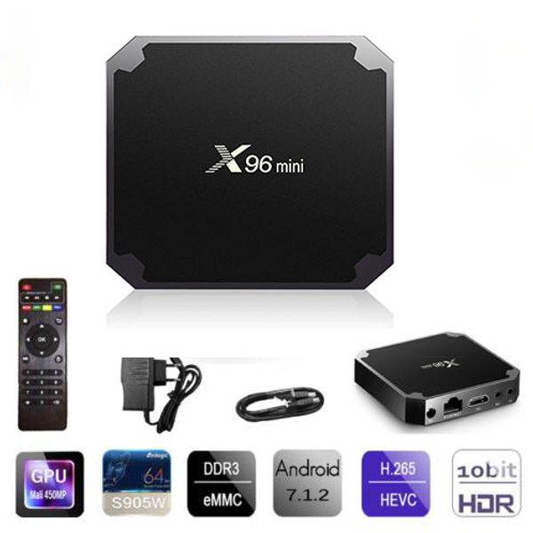 

x96 mini tv box android 7.1 2gb 16gb amlogic s905w quad core wifi media player x96mini smart set-tv box dhl