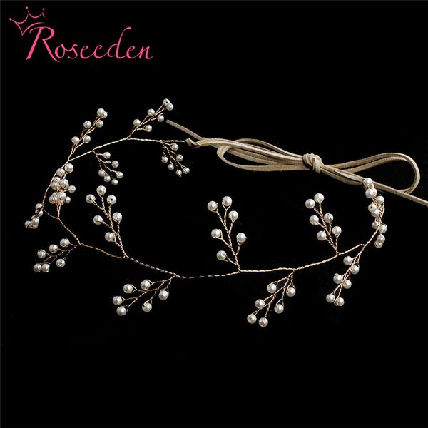 

golden pearls headbands for girl wedding bride headbands headpiece handmade women hair decoration hairbands re3330, Golden;white