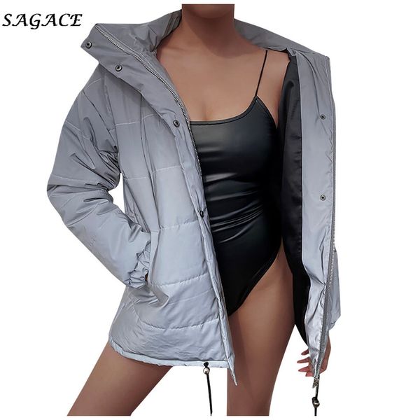 

sagace clothes coat parkas in women's winter fashion casual street zipper buttons drawstring reflective thickening long coat, Black