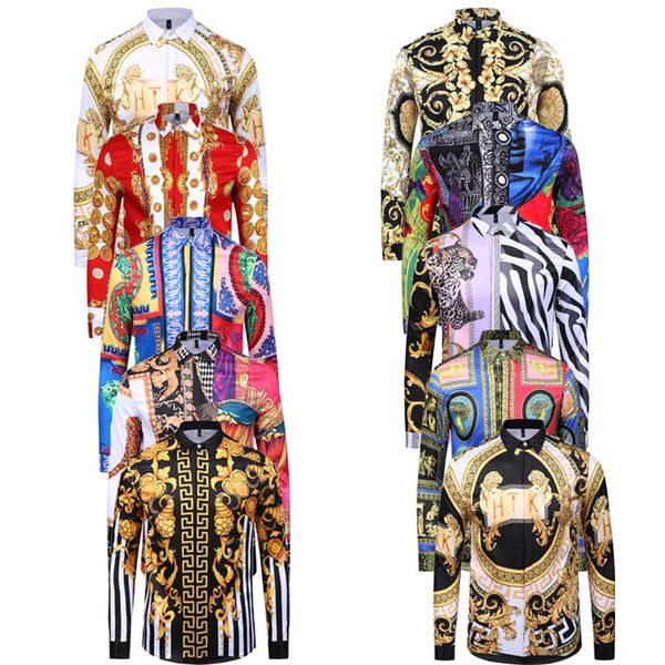 

new autumn harajuku medusa shirts fashion hawaiian retro floral print silk shirt chemise mens long sleeve designer dress shirts, White;black