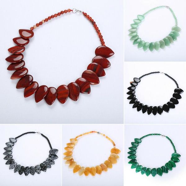 

crystal leaves pendant choker necklace statement bib collar ethnic boho natural stone for women fashion jewelry gift accessories, Golden;silver