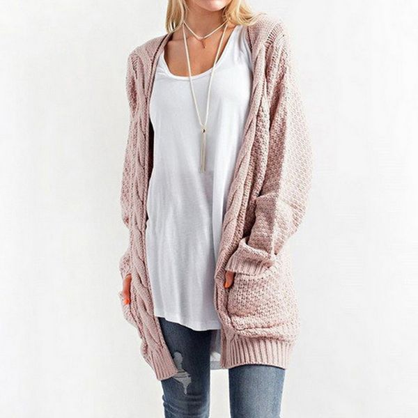 

laamei autumn winter womens sweaters 2019 jersey mujer invierno long cardigan women long sleeve knitted twist sweater cardigan, White