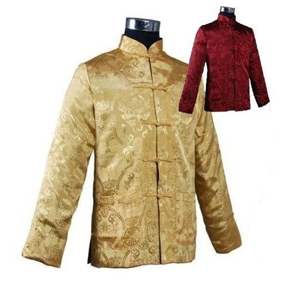 

burgundy gold traditional reversible chinese men's silk satin jacket two-face coat with pocket size s m  xl xxl xxxl, Black;brown