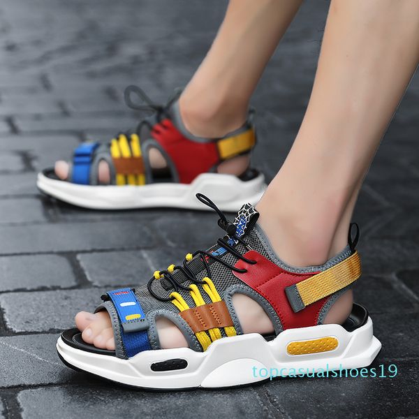 

summer sandals men outdoor mesh beach breathable mens shoe comfort slip on open-toed sport sandalias hombre casual man shoes, Black