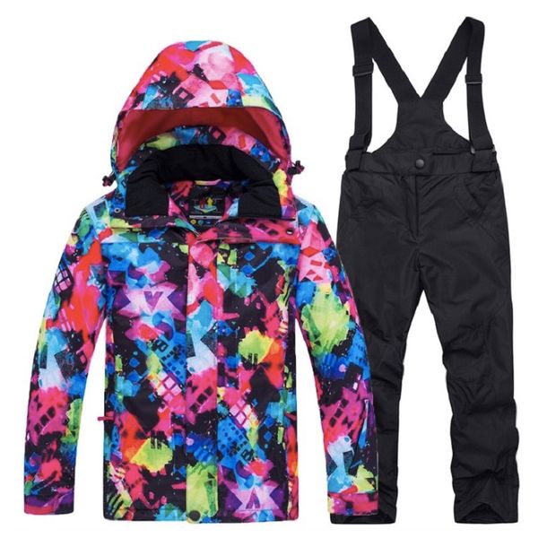 

boy and girl children's snow suit sets snowboarding clothing windproof waterproof outdoor clothing kids ski jacket + strap pant