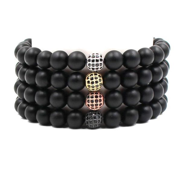 

natural stone bracelet men micro pave cz zircon disco ball charm bracelet for women men jewelry black stone bead bracelet, Golden;silver