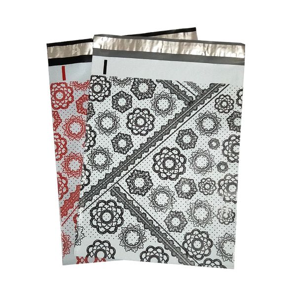 

10pcs 25.5*33cm 10*13 inch red/black flower design poly mailers self seal plastic mailing envelope bag