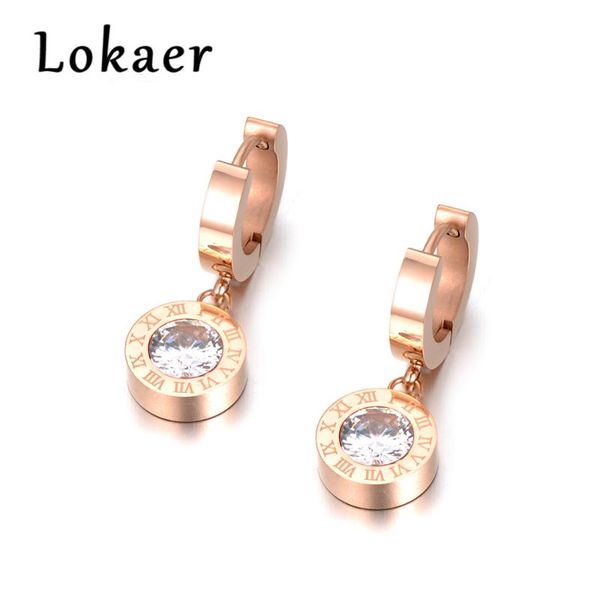 

lokaer fashion cubic zirconia round roma number steel earrings charming jewelry for women girls e18041, Golden;silver