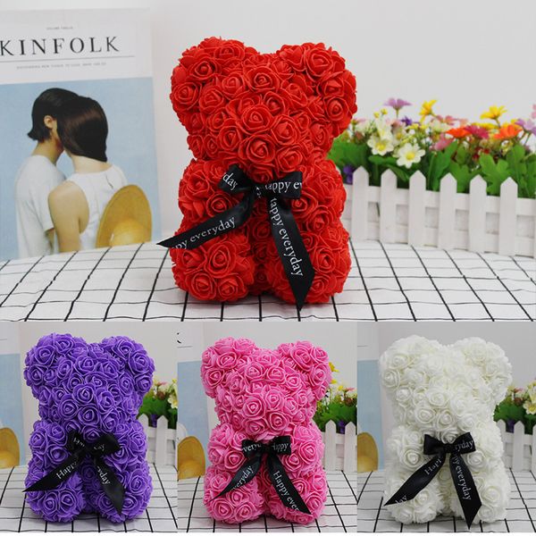 

40cm foam rose bear multicolor rose girlfriend valentines day teddy bear gift birthday party decoration artificial flowers