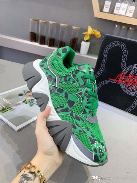 

2019versace squalo mesh and leather chain reaction platform casual shoes sneakers medusanew with original box, Blue;gray