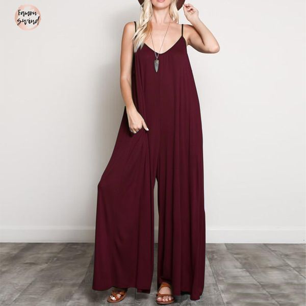 

summer rompers 2019 women v neck long casual split loose jumpsuits overalls wide leg mono bodysuit playsuits plus size 5xl, Black;white