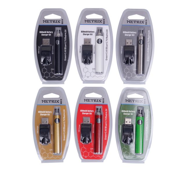 

Metrix Vape Батарея 650mAh перезаряжаемые Vape Pen Charger Kit Variable Voltage Разогреть В.В. Испаритель для 510 густого масла Картриджи