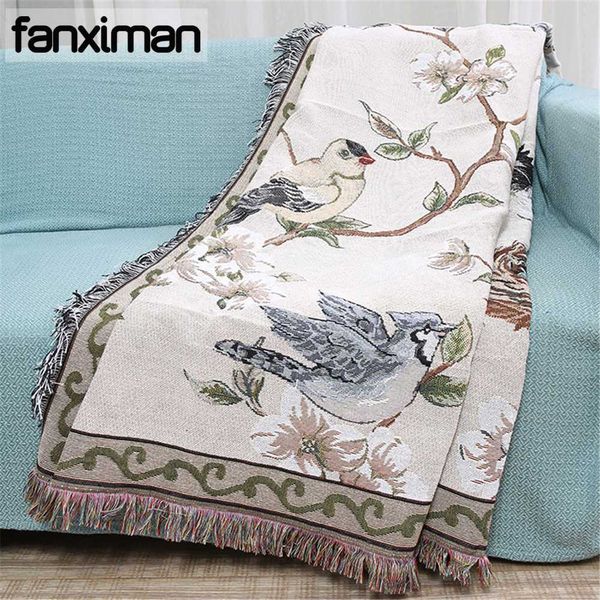 

flowers and birds cotton blanket knitted multi-function thread blanket beds couch floor mat tablecloth decorative sofa blankets