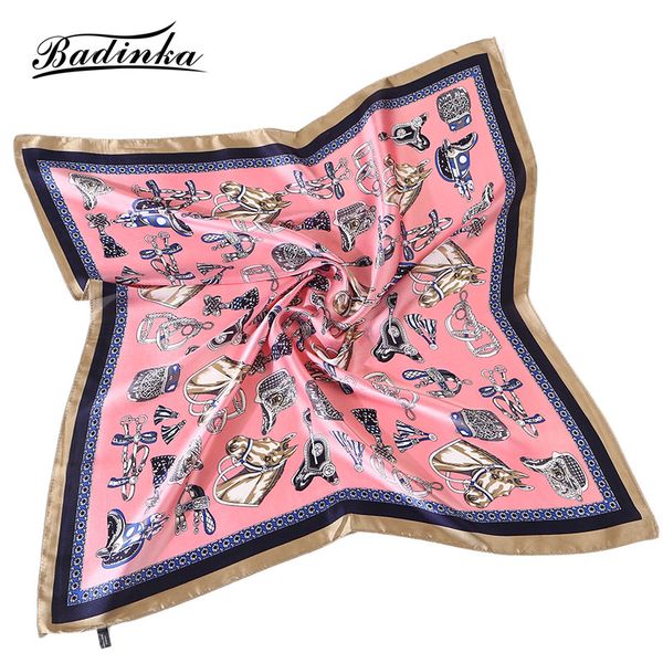 

badinka 2018 new pink yellow scarf women small neck kerchief 100% silk scarves horse print square bandanas foulard femme 70*70cm