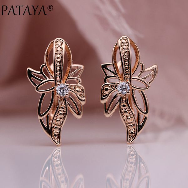 

pataya new 328 anniversary 585 rose gold hollow earrings for women party fashion jewelry white natural zircon butterfly earring, Silver