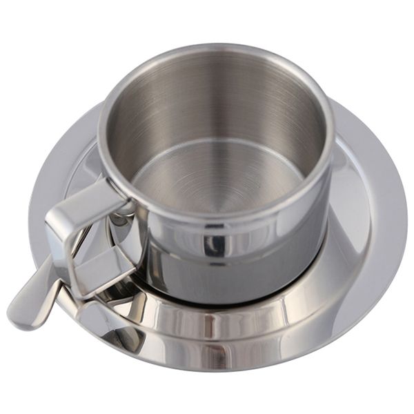 

stainless steel coffee mug cups double wall insulated coffee cup with saucer spoon set for milk home kitche