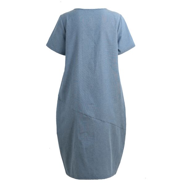 

ladies dresses womens clothes women dress casual loose fashion solid color short sleeve pocket vintage mid calf dress 4xl 5xl, Black;gray