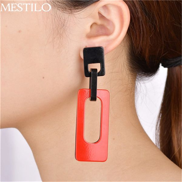 

mestilo new fashion big acrylic drop earrings geometric square earrings for women vintage acetic acid resin long dangle earrings, Silver