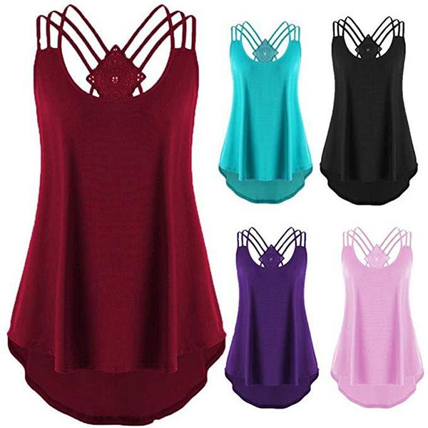 

women's tanks & camis summer casual camisole women hollow out slim cross bandage vest female tank tees, White