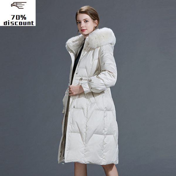 

2020 new real fur collar down jacket winter coat women clothes 2020 korean long coat female warm parka manteau femme, Black