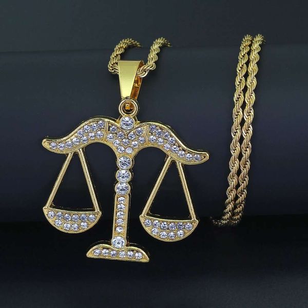 Mode-Balance Diamanten Anhänger Halsketten für Männer Frauen Luxus Waage Anhänger Legierung Strass Gold Konstellation Halskette Schmuck Geschenke