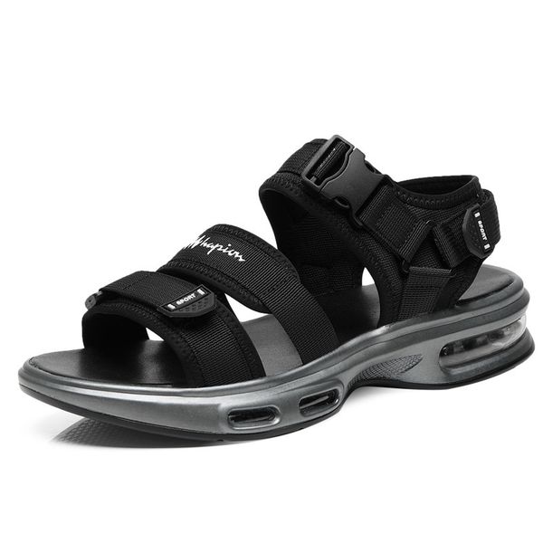 

tripple strap air cushion sole sandals for men air cushion sandal summer buckle sandals wearproof nonslip sandal men zy352, Black