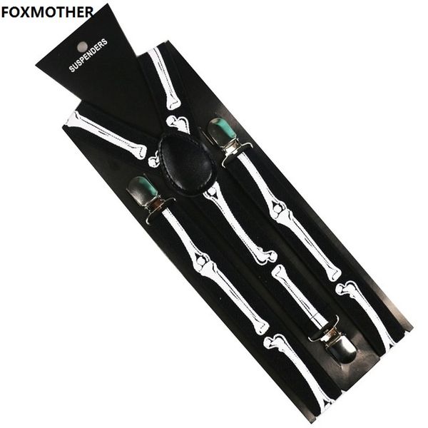 

foxmother hip hop skull bone print elastic braces suspenders for women mens, Black;white